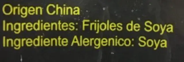 Edamames sin vaina ingredients label