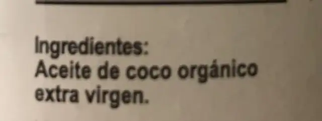 Aceite de Coco Orgánico ingredients label