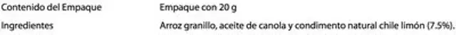 Tostaditas de Arroz sabor chile - Limón ingredients label
