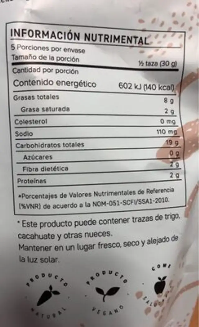 Churritos de amaranto con chia nutrition facts table