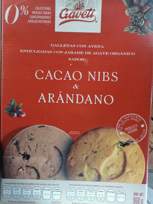 Galletas con avena sabor cacao nibs y arándano