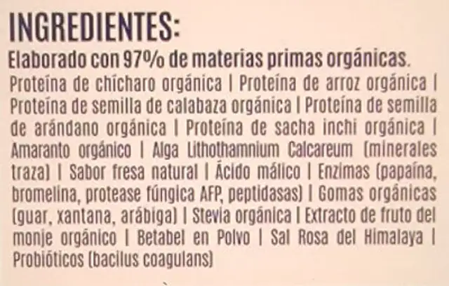 Falcon proteína vegetal ingredients label