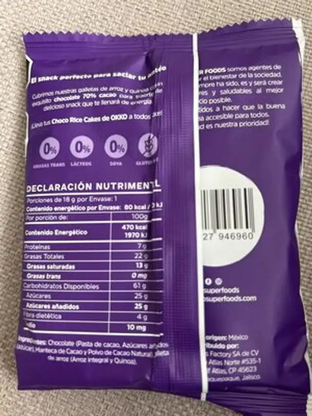 Choco Rice Cakes nutrition facts table