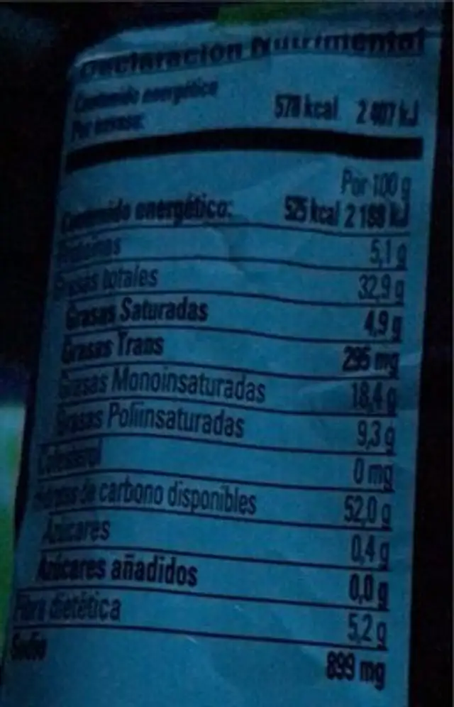 Botana Barcel Runners sabor salsa picante nutrition facts table