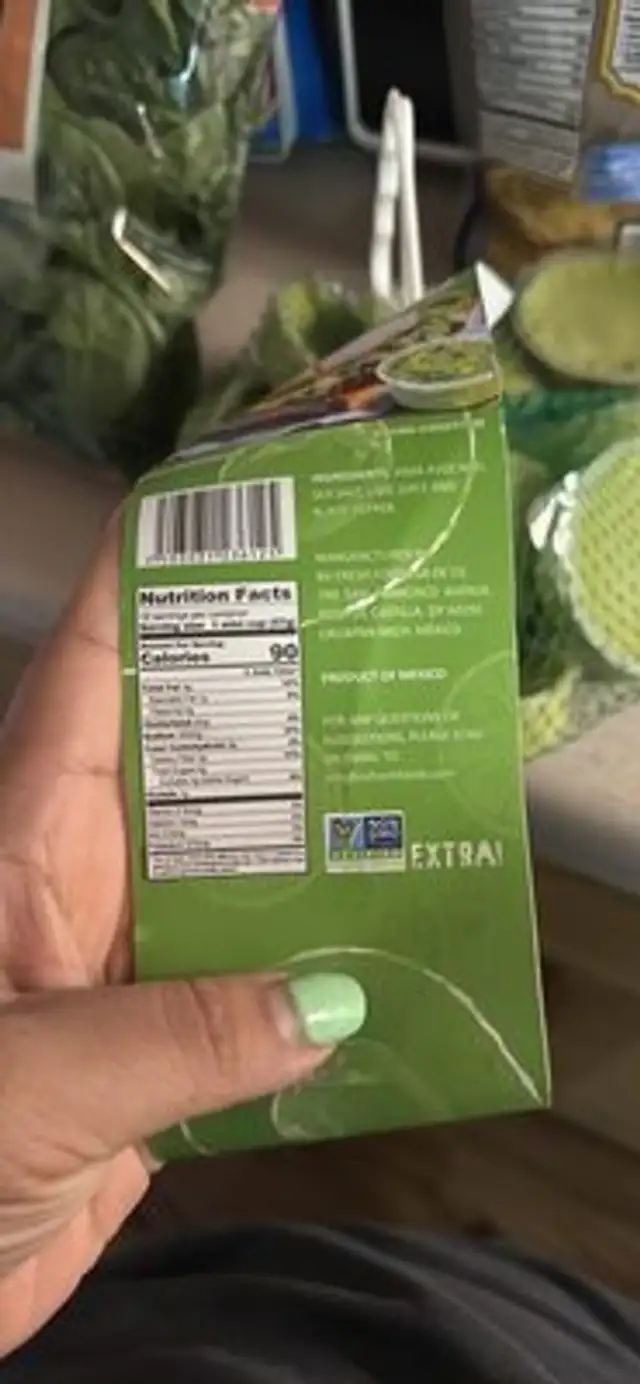 Chunky Avocado Mini Cups nutrition facts table