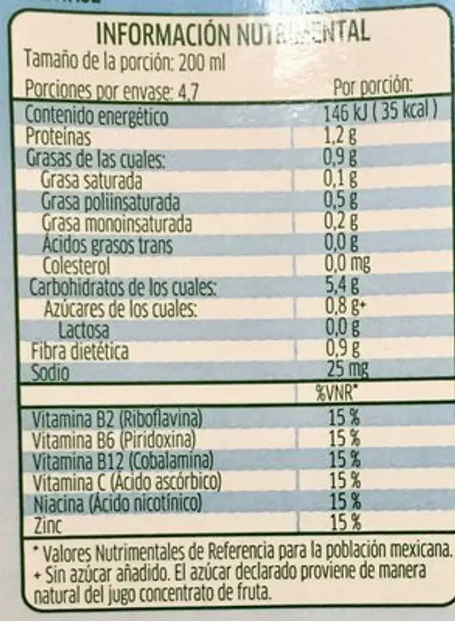 Ades cero sabor mango nutrition facts table