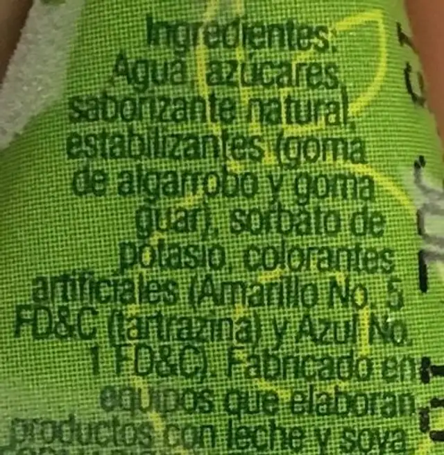 Raspatito Limón Holanda ingredients label