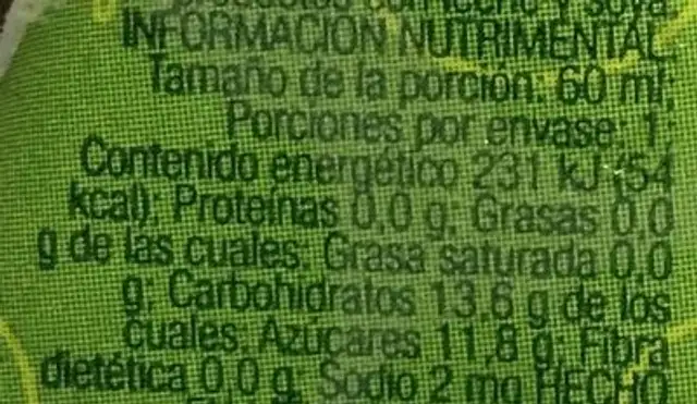 Raspatito Limón Holanda nutrition facts table