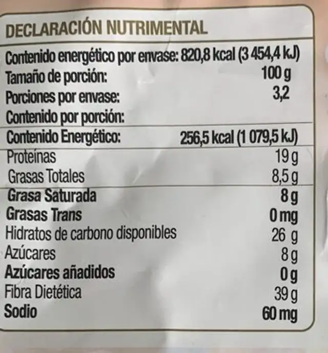 Harina de Coco nutrition facts table