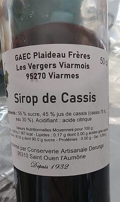 Sirop de cassis front packaging