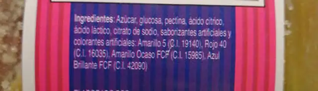 Gomitas de pectina GOMAROMAS ingredients label