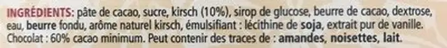Chocolat Noir Suisse Fourré Kirsch Liquide ingredients label