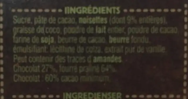 Ragusa Friends Noir 60% 132G ingredients label