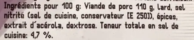 Salametti ingredients label