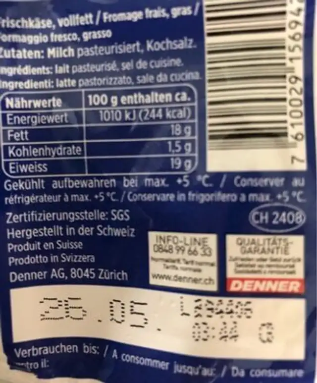 Mozzarella ingredients label