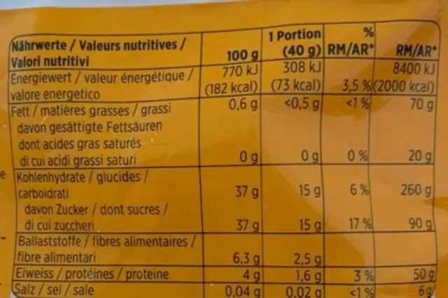 Aprikosen Getrocknet nutrition facts table