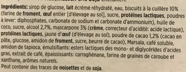Tiramisu ingredients label
