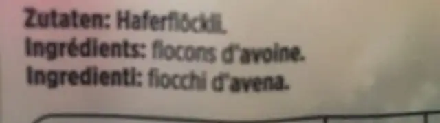 Flocon d'avoine complète ingredients label