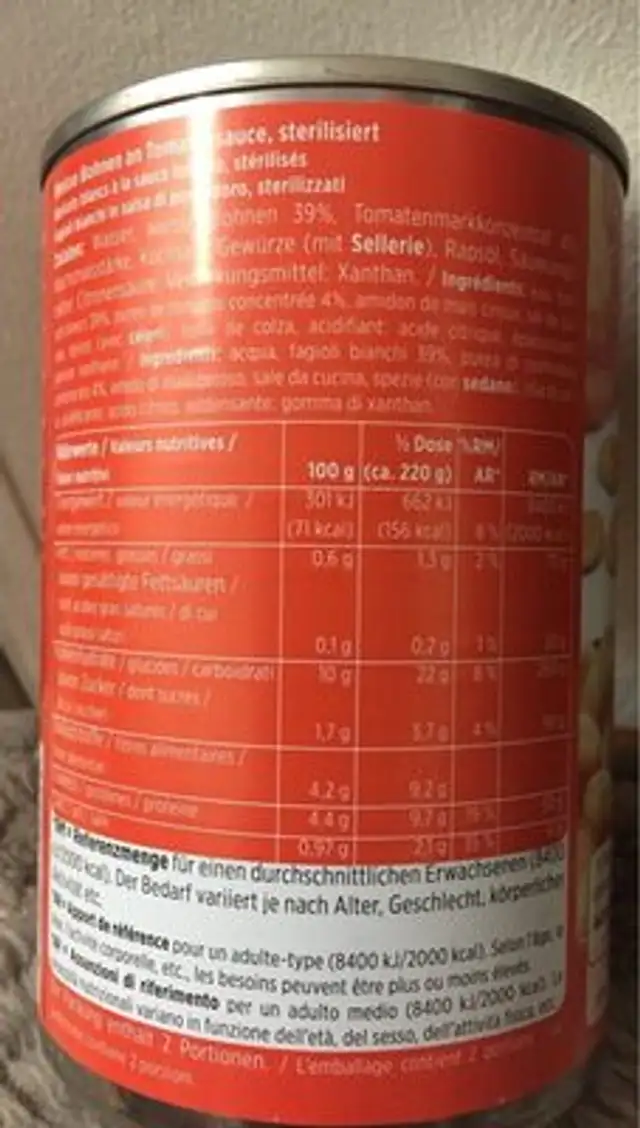 Weisse Bohnen nutrition facts table