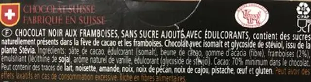 Noir Framboises Sans Sucre Ajouté ingredients label