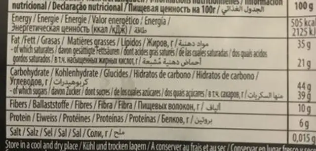 Villars Smooth Dark Chocolate ingredients label