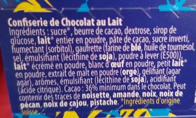 Mini Têtes au Choco ingredients label