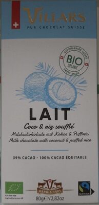 Chocolat Lait  coco & Riz soufflé