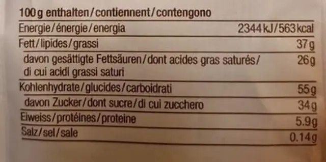 Kägi nutrition facts table