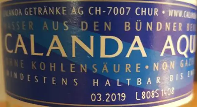 Eau minerale non gazeuse ingredients label