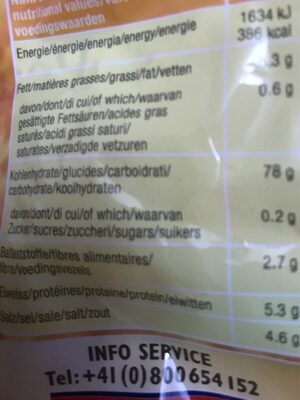 Pearls nutrition facts table