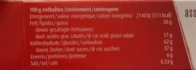 Choco Petit Beurre nutrition facts table