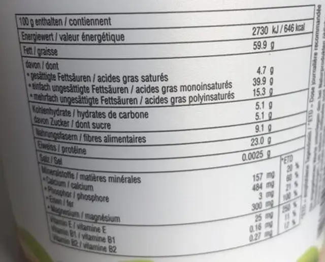 Nuxo Purée d'amandes nutrition facts table