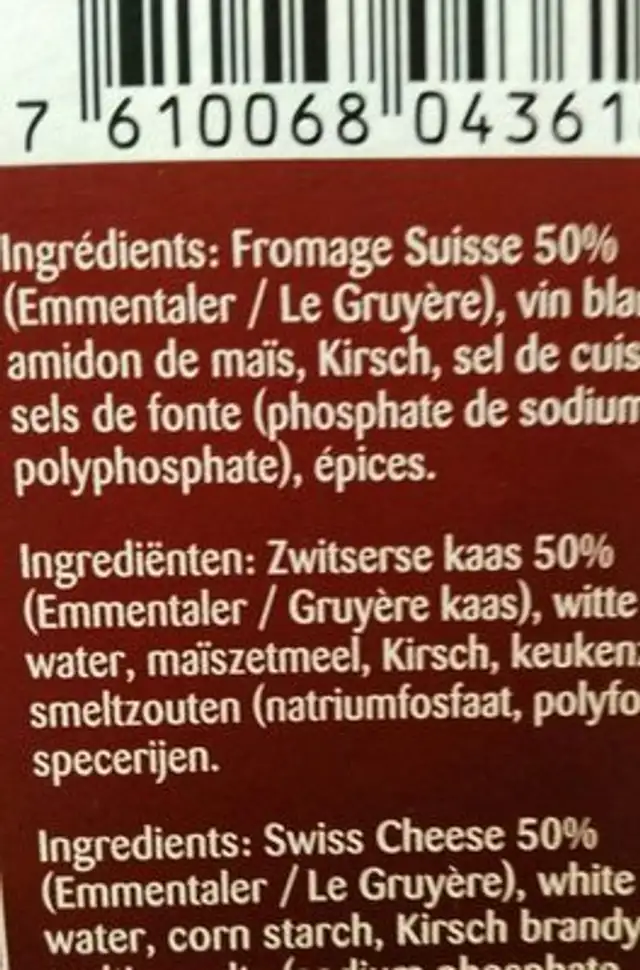 Fondue ingredients label