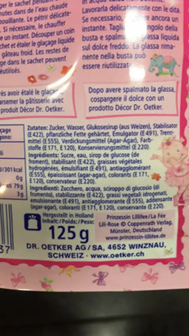 La Fée Lili-Rose Glaçage rose ingredients label