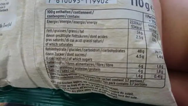 Bio Knospe Chips Paprika nutrition facts table