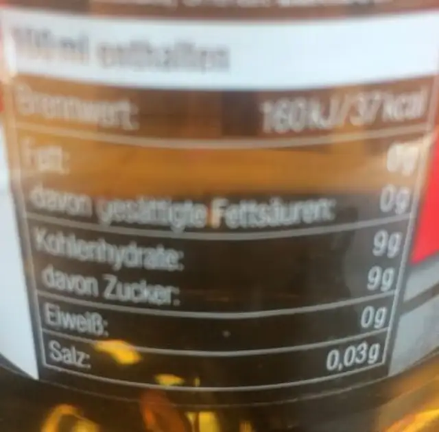 Rivella Softdrinks nutrition facts table