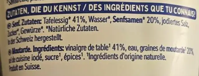 Moutarde mi-forte ingredients label