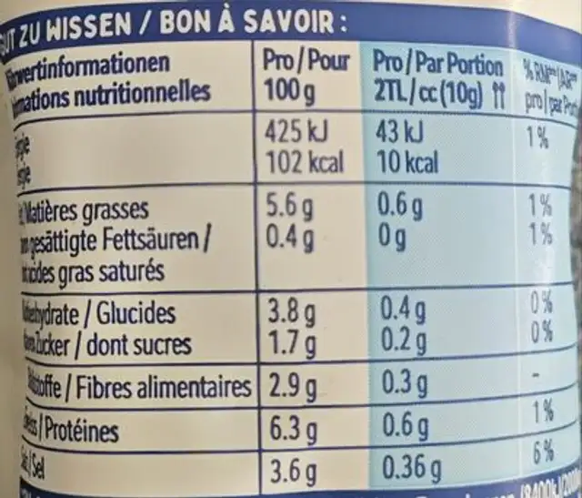 Moutarde mi-forte nutrition facts table