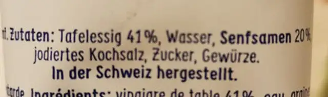 Senf - Mild ingredients label
