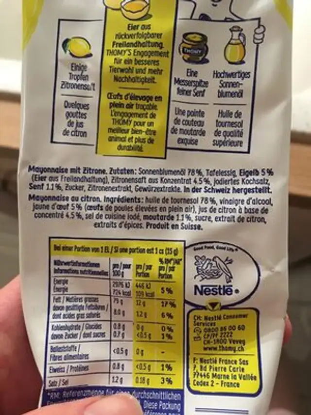 THOMY Mayonnaise au citron ingredients label