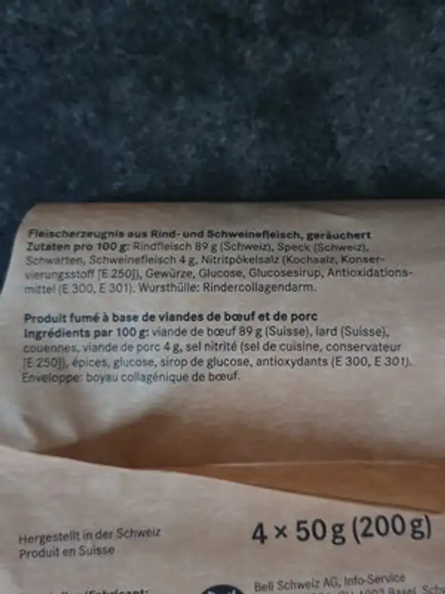 Landjäger Sausage ingredients label