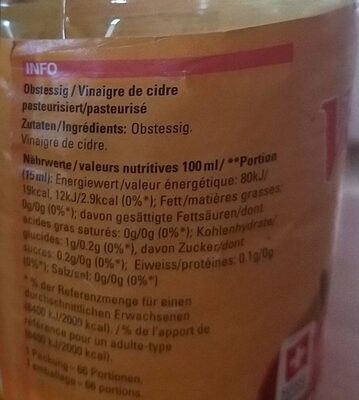 Vinaigre nutrition facts table