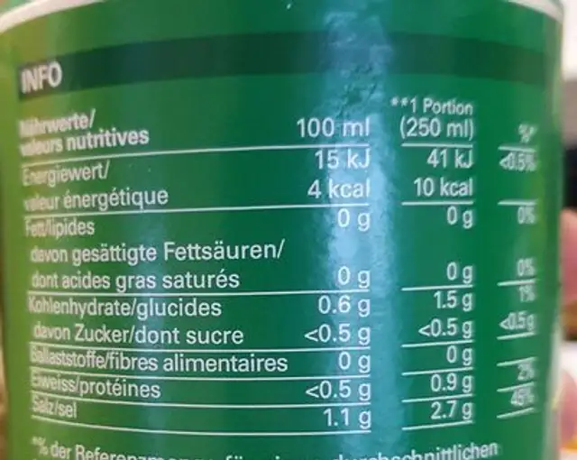 Bouillon de légumes nutrition facts table