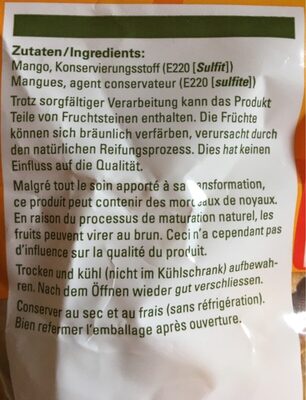Mangues séchées ingredients label