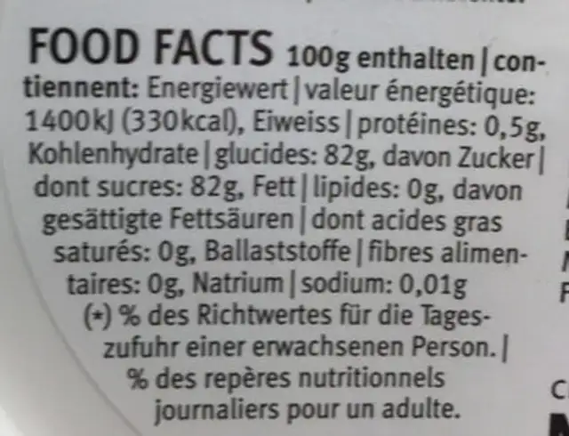 Miel de France nutrition facts table