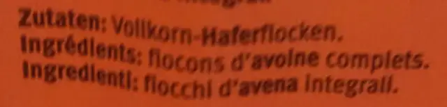 Vollkorn-Haterflöckli fein ingredients label