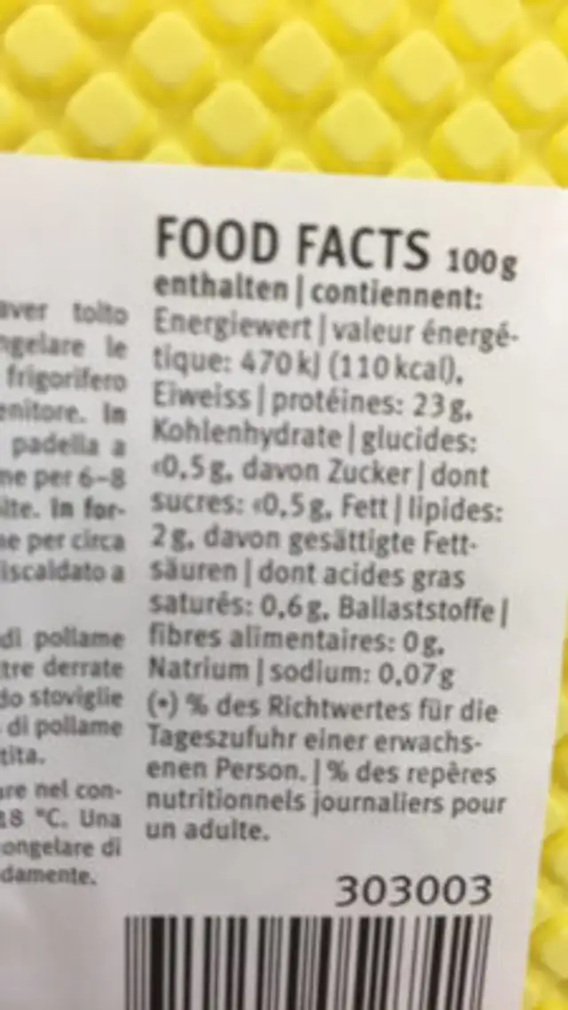 Escalopes de poulet nutrition facts table
