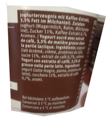 Yogourt Mocca ferme M-Classic  nutrition facts table