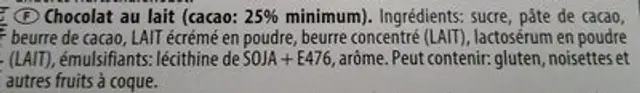 Original chocolat suisse au lait ingredients label