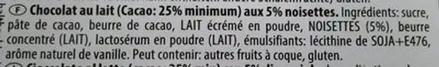Original chocolat suisse au lait aux noisettes brisées ingredients label